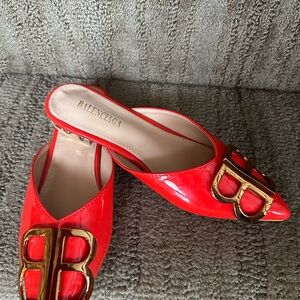 New Fashion Women's Red Mules with Gold Accent size 36